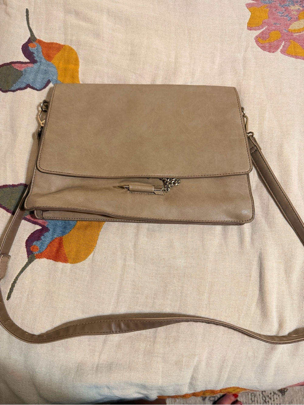 Classic Taupe Crossbody Bag with Flap Closure